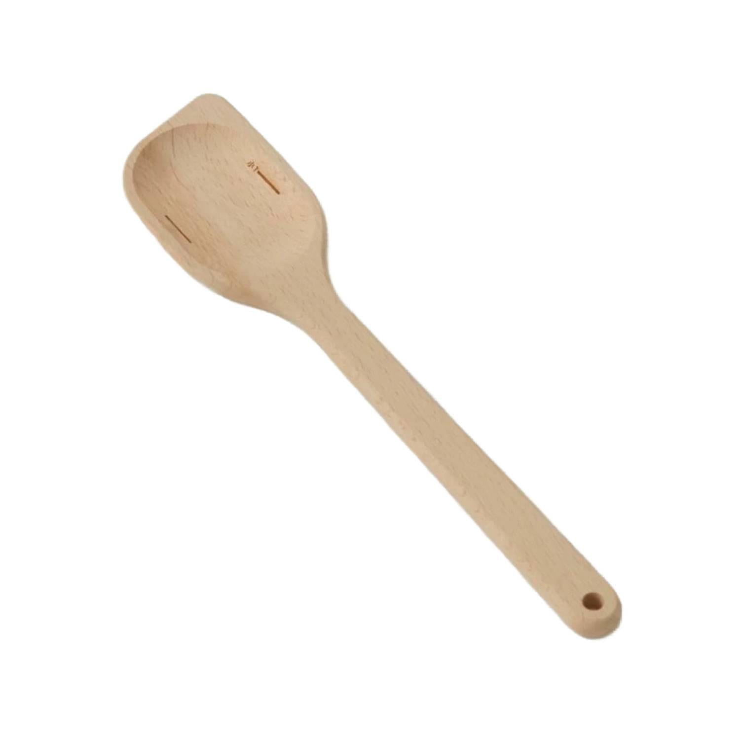 2 in 1 Wooden Cooking Spatula With Measuring Spoon Marks 29.5cm