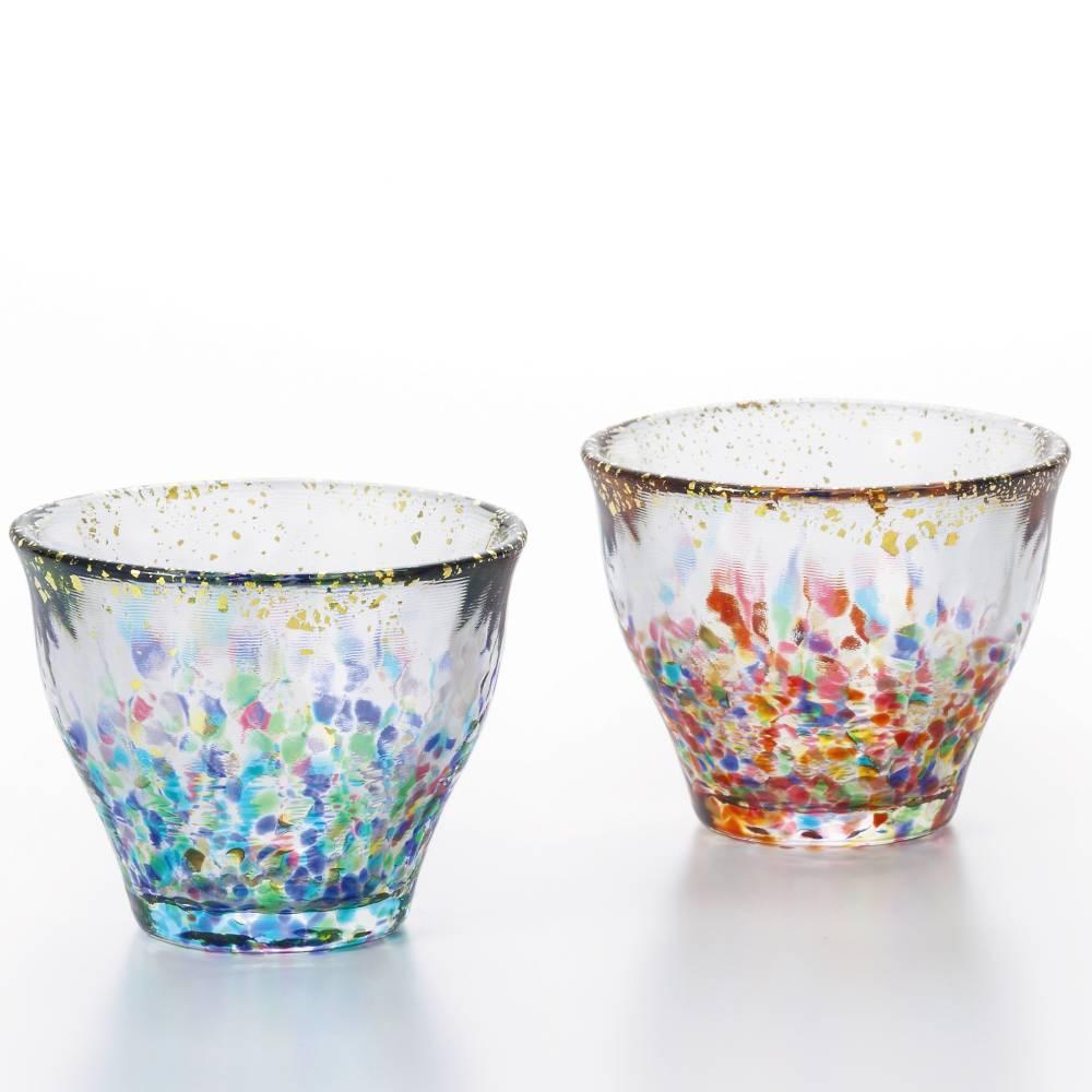 Aderia Handmade Gold Flake Colorful Shot Glasses 85ml (Pair Set)