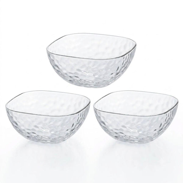 Aderia Square Bowl Large Dimpled Glass Serving Dish 165mm (Set of 3)