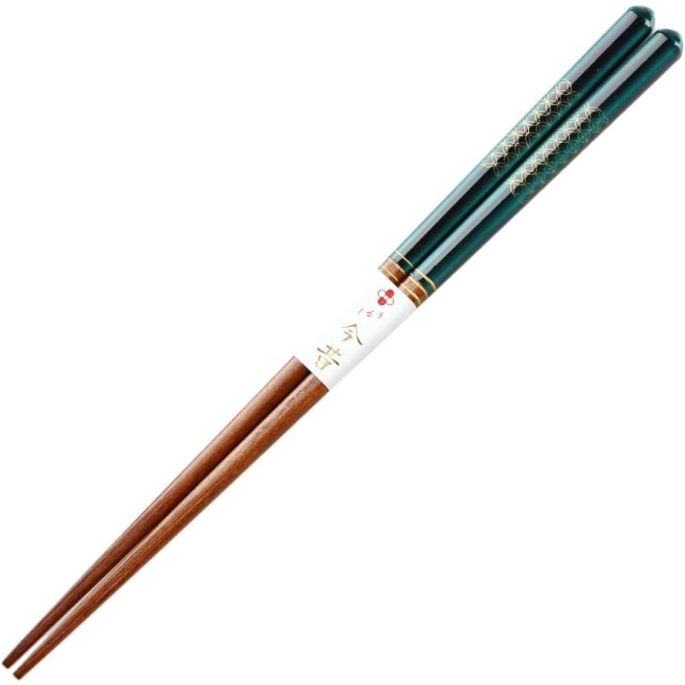 Aoba Dishwasher Safe Wooden Chopsticks Gold Pattern Elegant Green 23cm