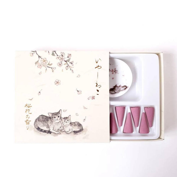 Sakura Cherry Blossom Scent Incense Cones Set With Burner (10 Cones)