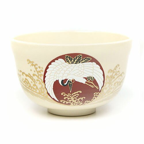 Handmade Chawan Crane & Rising Sun Design Matcha Cup Tea Bowl