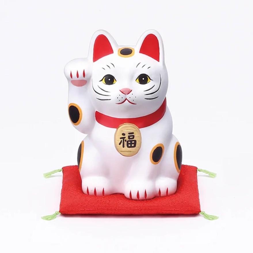 Figurine en céramique japonaise Maneki Neko Lucky Cat faite à la main blanche 8 cm