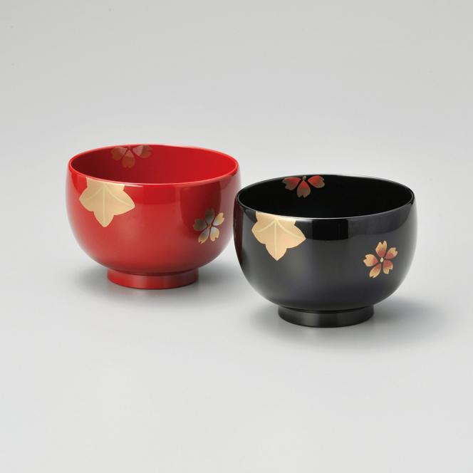 Isuke Japanese Lacquered Soup Bowls Cherry Blossom Design (Set of 2)