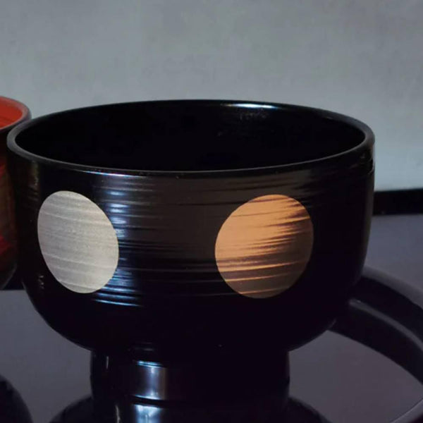 Isuke Japanese Lacquered Soup Bowls Sun & Moon Design (Set of 2)