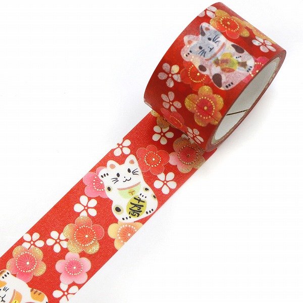 Kamiiso Kimono Washi Tape Plum Beckoning Cat Pattern Masking Tape