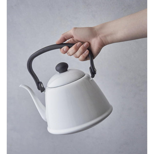 Noda Horo Drip Kettle II Japanese Enamel Gooseneck Kettle White 2L