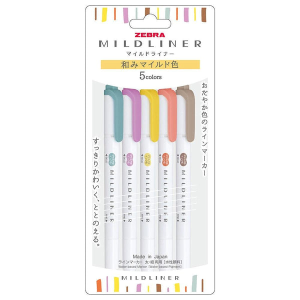 Zebra Mildliner Highlighter Markers Soothing Colors WKT7-5C-RC-N