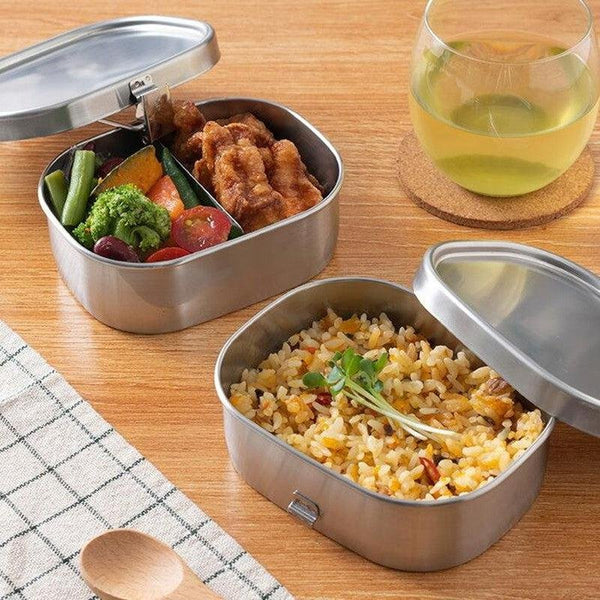 Aizawa Rectangular Two-Tier Lunch Box Stainless Steel Bento Box 720ml