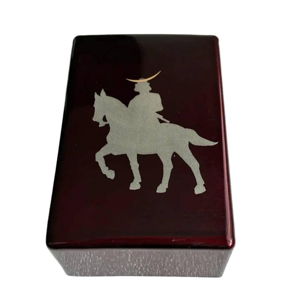 Red Lacquered Card Holder Case Samurai On Horseback Design