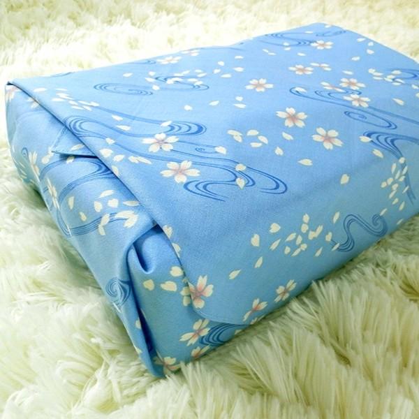 Seiran Furoshiki Blue Floating Sakura Blossoms Cotton Wrapping Cloth