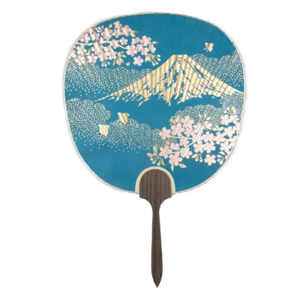 Uchiwa Non-Folding Paper Fan Foil Stamped Mount Fuji & Sakura