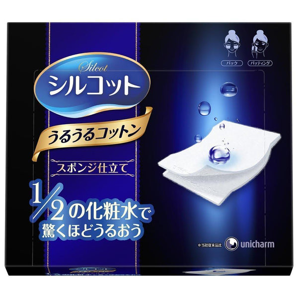 Unicharm Silcot Uruuru Sponge Touch Moisturizing Facial Cotton 40 Puffs