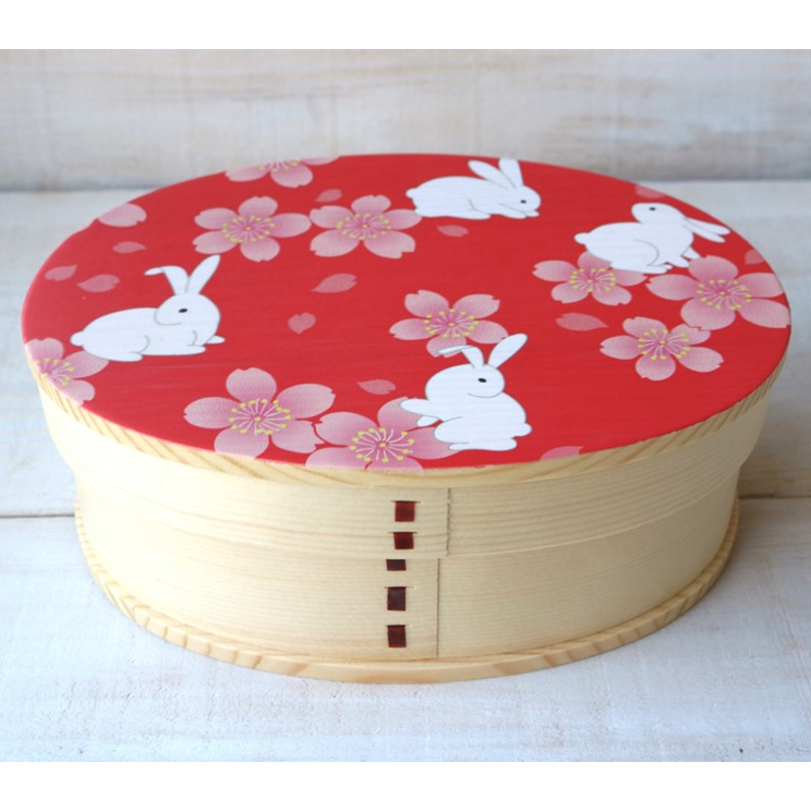 Wakacho Wooden Bento Box Rabbits & Sakura Japanese Lunch Box 700ml