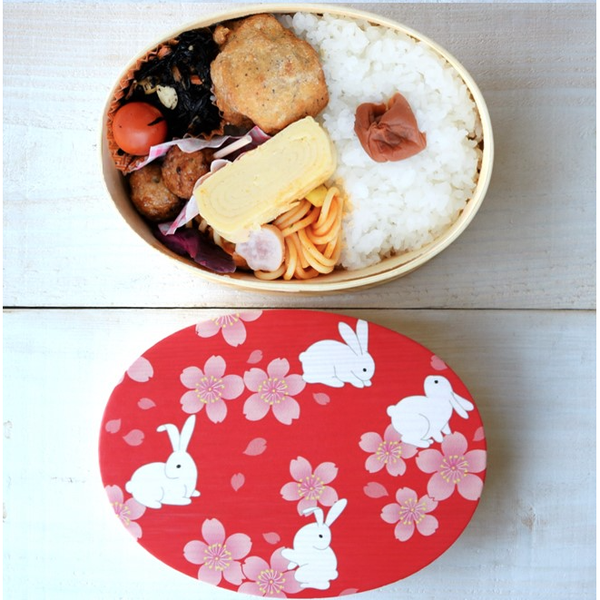 Wakacho Wooden Bento Box Rabbits & Sakura Japanese Lunch Box 700ml