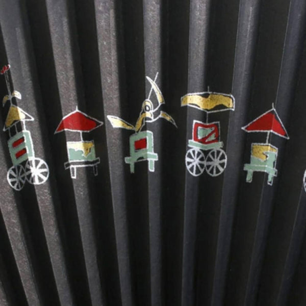 Yamani Festival Carts Design Black Sensu Handheld Folding Fan 21.5cm