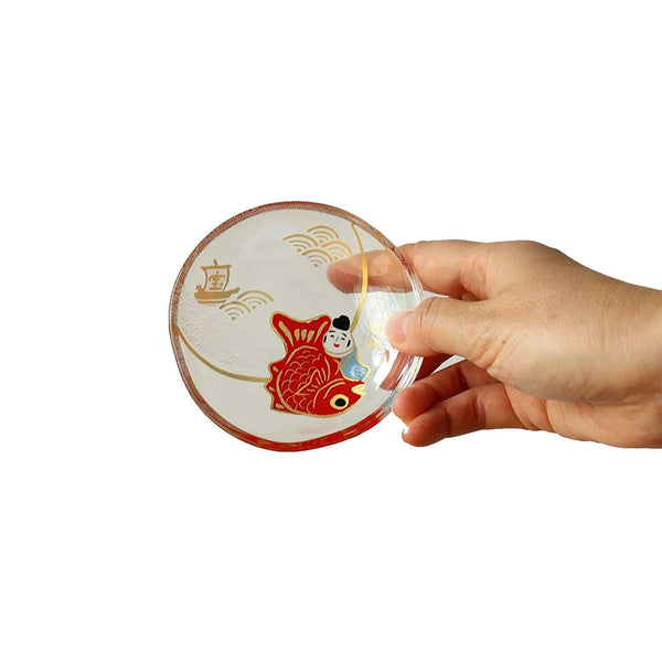 Aderia Small Glass Plate Dish Lucky Sea Bream Design 90mm