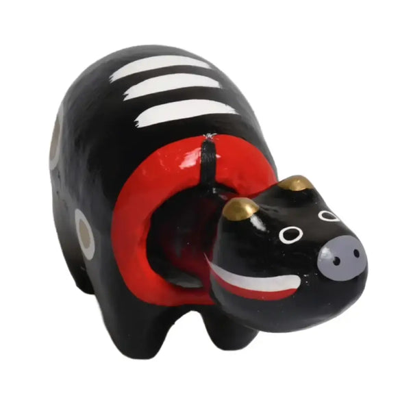 Akabeko Black Zodiac Ox Lucky Cow Figurine Handcrafted Home Decor