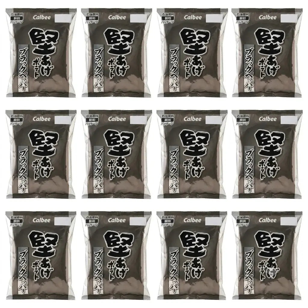 Chips de pommes de terre croustillantes au poivre noir Calbee Kataage 65 g (boîte de 12 sachets)