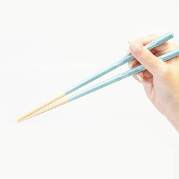 Handcrafted Wooden Chopsticks Easy Grip Patented Non-Slip Blue 23cm