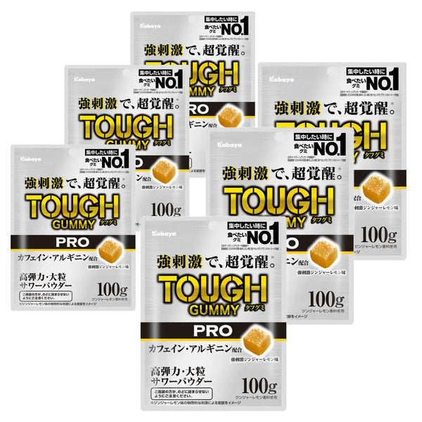 Kabaya Tough Gummy PRO Caffeine Ginger Lemon Flavor 100g (Pack of 6)