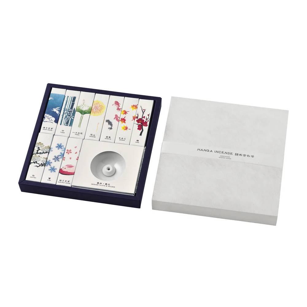 Kousaido Hanga Incense Assortment 10 Seasonal Scents + Holder Gift Set