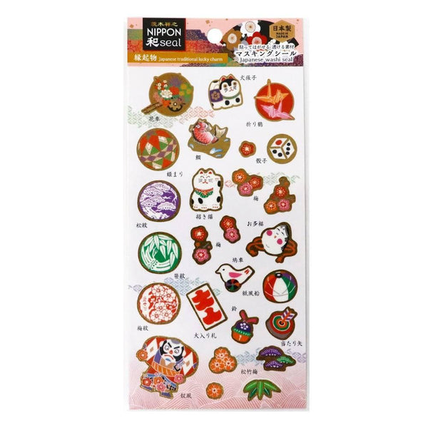 Nippon Seal Gold Foil Washi Stickers Japanese Lucky Charms 1 Sheet