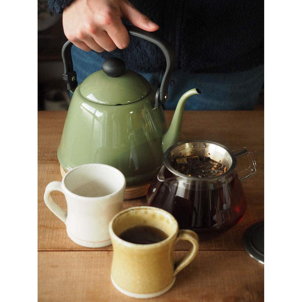 Noda Horo Drip Kettle II Japanese Enamel Gooseneck Kettle Olive 2L