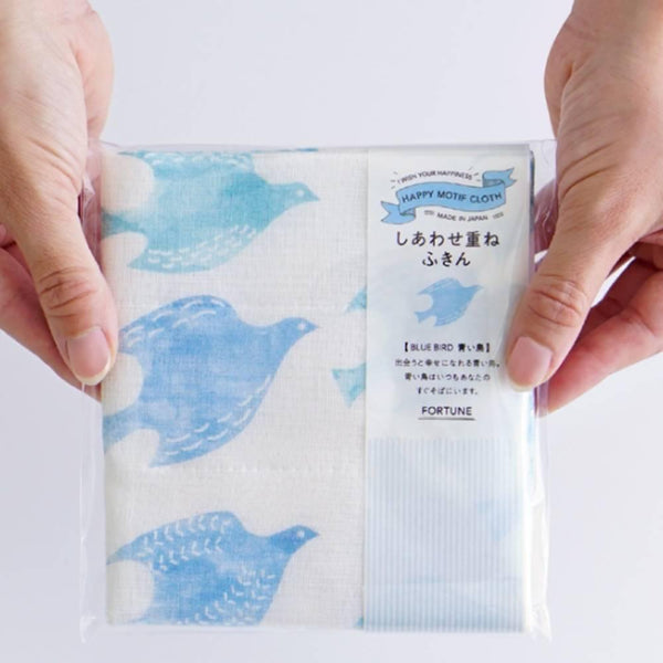 Seven Layer Muslin Dish Cloth Blue Bird Design Cotton Dish Towel