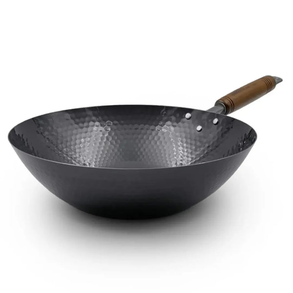 Summit Diamond-Hammered Iron Beijing Wok with Wooden Handle