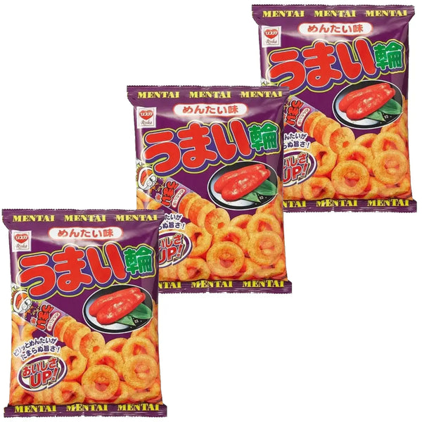 Yaokin Umaiwa Mentai Spicy Cod Roe Corn Puff Rings 75g (Pack of 3)